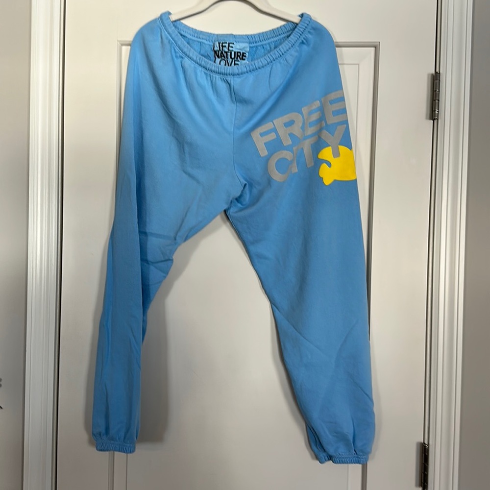 Free City Blue Track Pants with Yellow Logo